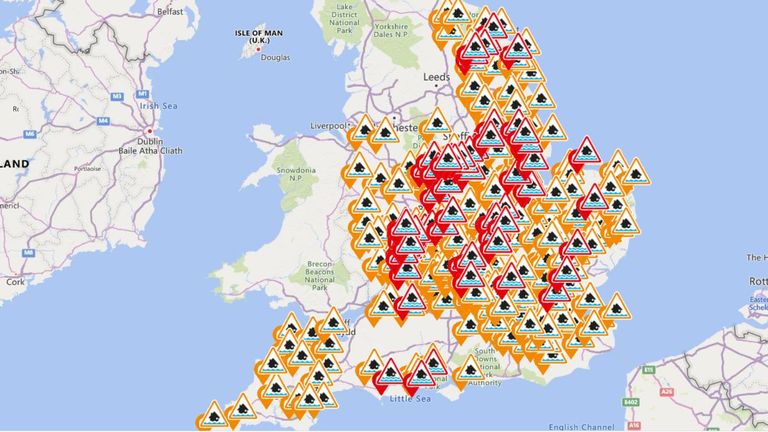 There are flood warnings and alerts in place across the country. Pic: Environment Agency