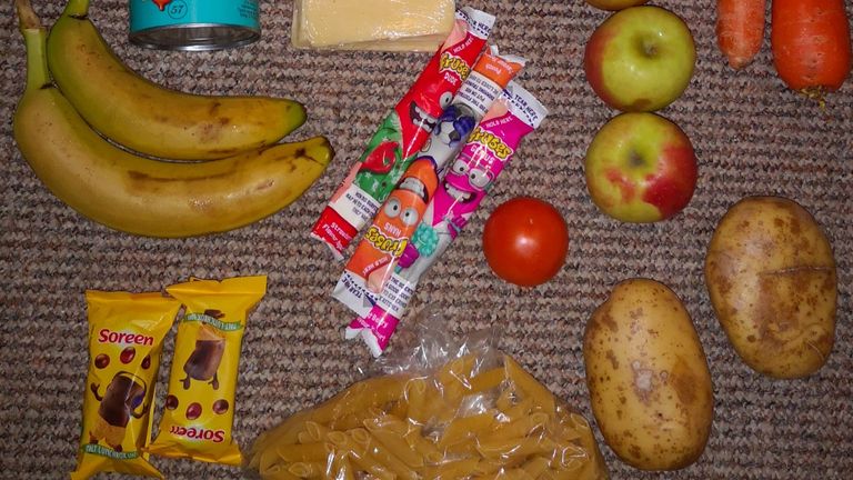 The mother tweeted this photo of her children&#39;s food parcel. Pic: @RoadsideMum