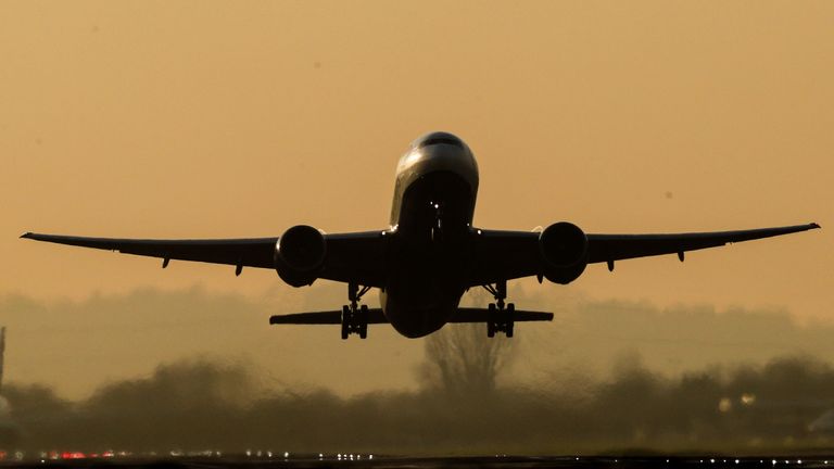 A British Airways plane taking off from Heathrow Airport