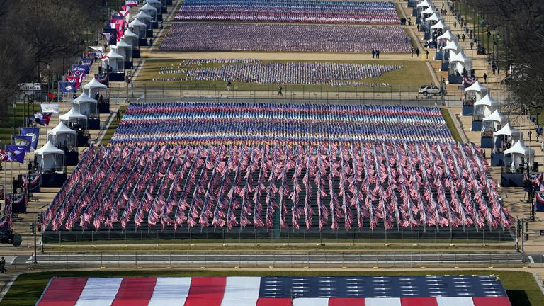 Flags have replaced people on Washington&#39;s famous National Mall