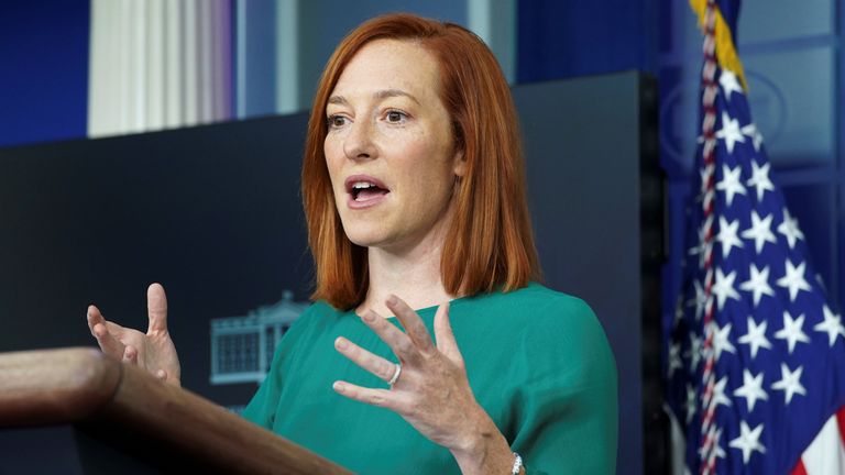 White House Press Secretary Jen Psaki speaks to reporters at the White House in Washington, U.S., January 25, 2021. REUTERS/Kevin Lamarque
