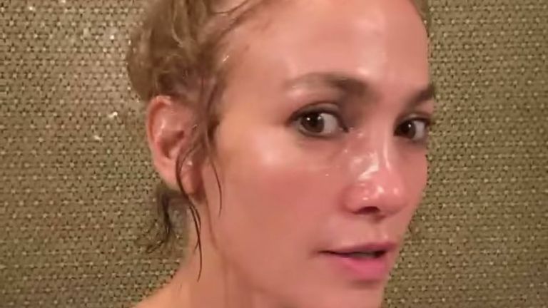 Jennifer Lopez posted a video after using a JLo Beauty face mask on Instagram. Pic: @jlo