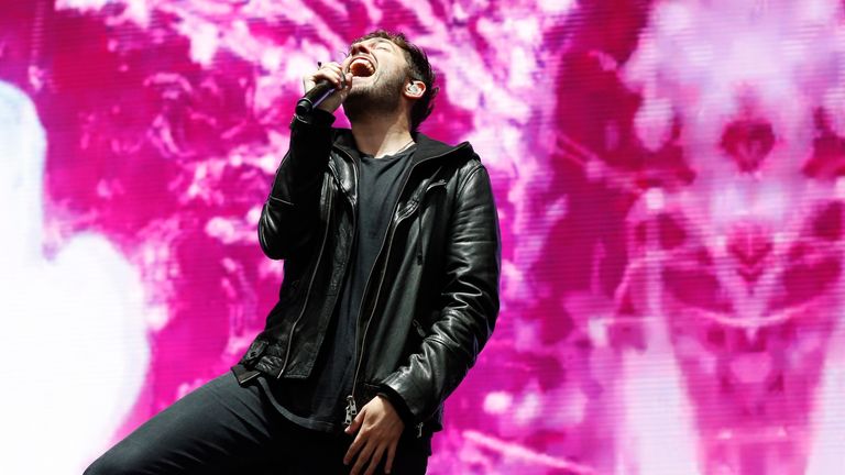 Josh Franceschi of You Me At Six performs at the Isle of Wight Festival in 2015. Pic: AP