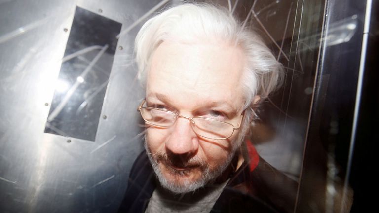 Julian Assange pictured in January 2020