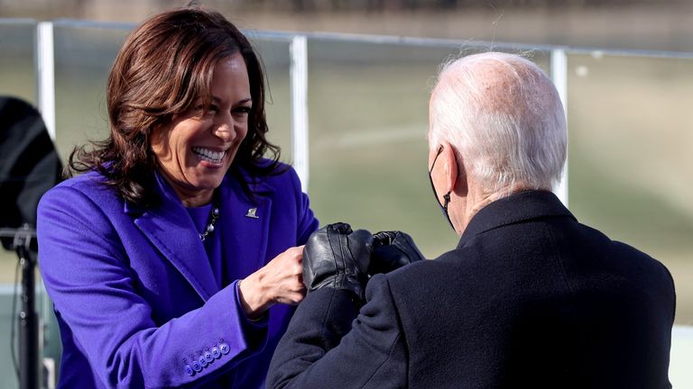 Kamala Harris bumps fists with Joe Biden after being sworn in