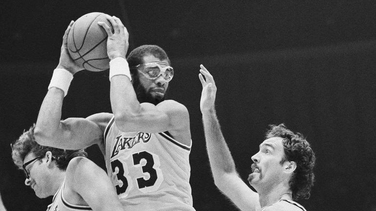 Kareem Abdul-Jabbar at the height of his powers for the Lakers in 1982 Pic: AP