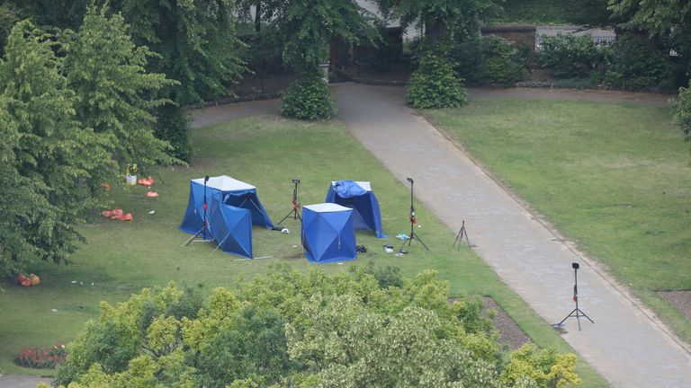 Police tents in Forbury Gardens in Reading town centre, after Khairi Saadallah&#39;s two-minute stabbing spree