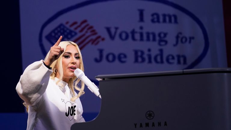 Lady Gaga performs during a drive-in rally for Joe Biden 