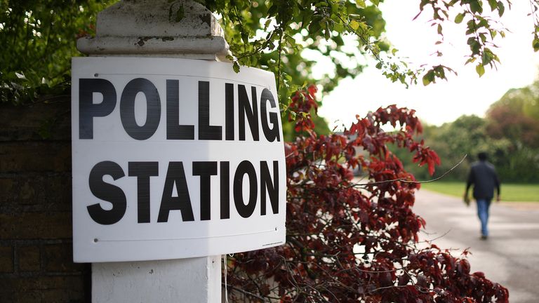 A man arrives at the polling station at Bedford Hall in Thorney, Peterborough, as voters headed to the polls for council and mayoral elections across England and Northern Ireland.