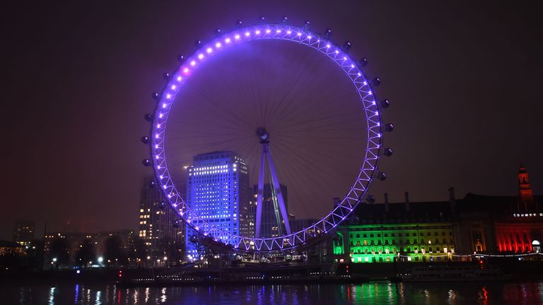 The London Eye lit in purple to mark Holocaust Memorial Day