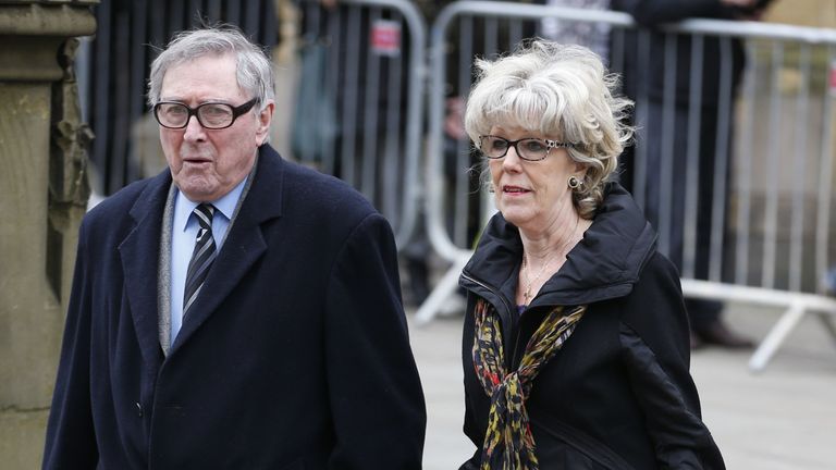 File photo dated 18/03/16 of Mark Eden and Sue Nicholls arriving at Manchester Cathedral for the funeral of Coronation Street creator and writer Tony Warren. Mr Eden has died at the age of 92, his agent has said.