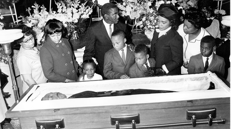 Coretta Scott and her four children view King&#39;s body in Atlanta on 7 April 1968