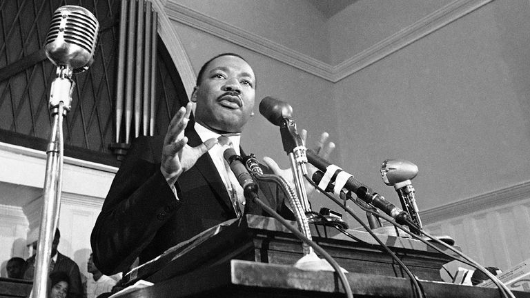 FILE - In this 1960 file photo, Martin Luther King Jr. speaks in Atlanta. A 1960 recording of an interview with King never before heard in public is up for sale. The tape was recorded by a Chattanooga man hoping to write a book and captures King talking about his trip to Africa, and his certainty that the child he and Coretta Scott King were expecting would be a boy. (AP File Photo)