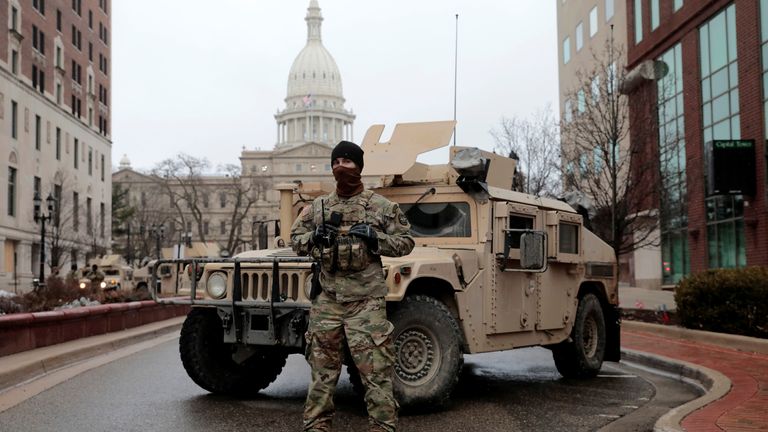 Many state capitols had extra security in case of trouble, such as here in Michigan