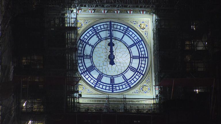 Midnight on Big Ben on 1 Jan 2021