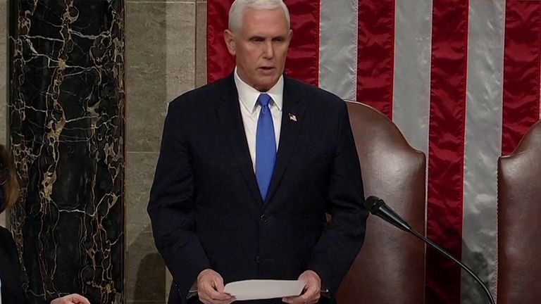 Vice-President Mike Pence announces the certification of Joe Biden as the next president of the United States.