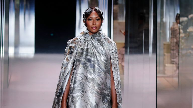 Model Naomi Campbell wears a creation for Fendi&#39;s Spring-Summer 2021 Haute Couture fashion collection. Pic: AP