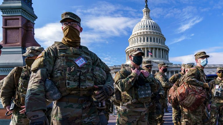 Far more National Guard will be on duty for Wednesday's inauguration than previous events. Pic: AP                                                                                                                                              