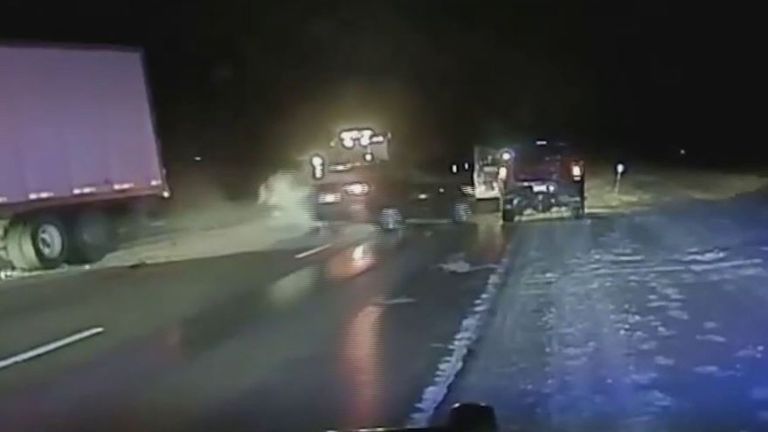 Car slides out of control on icy road