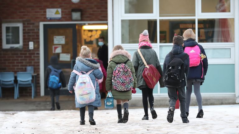 File photo dated 4/1/2021 of pupils arriving at Manor Park School and Nursery in Knutsford, Cheshire. 