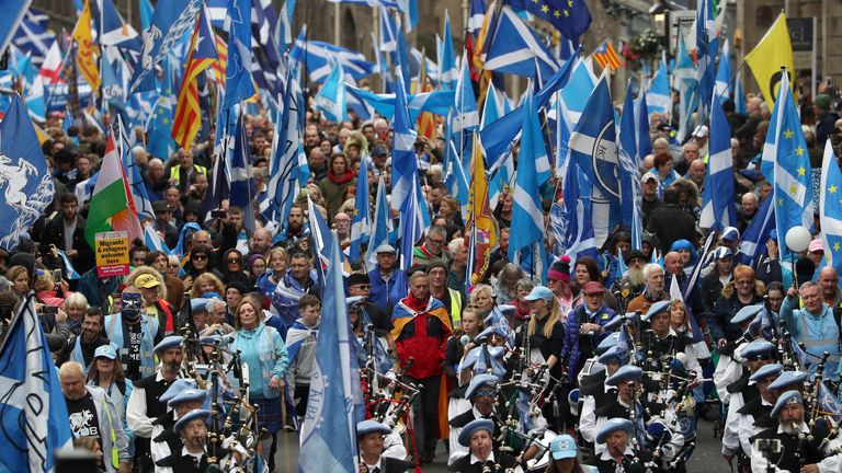 Scottish independence supporters march through Edinburgh in 2019