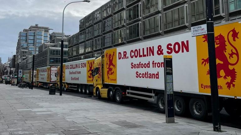 Scottish seafood exporter DR Collin and Son sent a few lorries to the protest