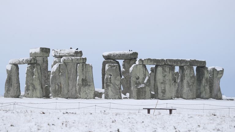 A snowy Stonehenge in Wiltshire