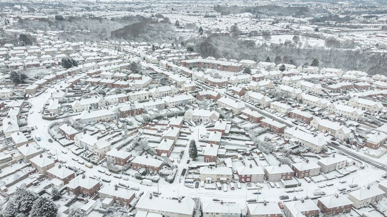 Snow on the roofs of houses in, Bristol