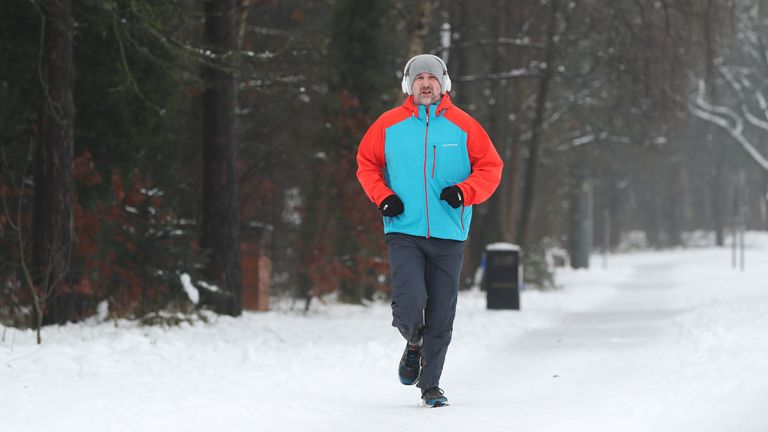 A man jogs in Catterick, North Yorkshire