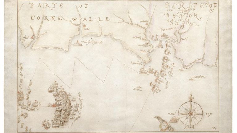 Carte de la bataille contre l'Armada espagnole - dessinée en 1589 et sauvée de l'exportation.