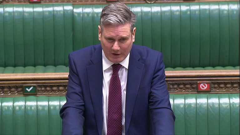 Labour leader Sir Keir Starmer questions the government&#39;s policy on education provision in light of recent school closures
