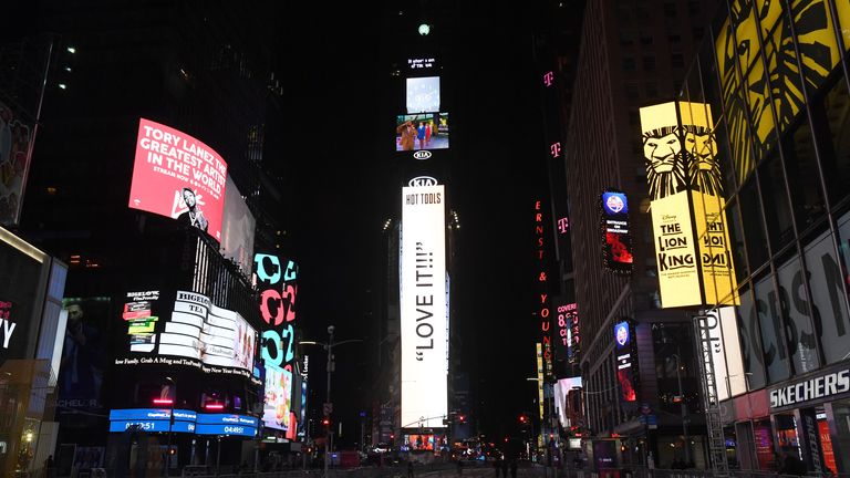 Times Square sits empty ahead of the New Year's Eve 2021 celebration 