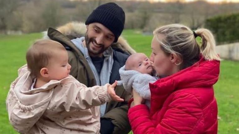 Tom Parker with his wife Kelsey, daughter Aurelia and baby son Bodhi. Pic: Instagram/@TomParkerOfficial