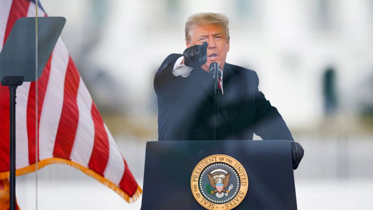 President Donald Trump telling protesters to march on the Capitol building on 6 January - a day that ended in rioting