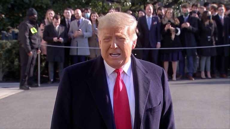 US president Donald Trump speaks to the press before departing to Texas