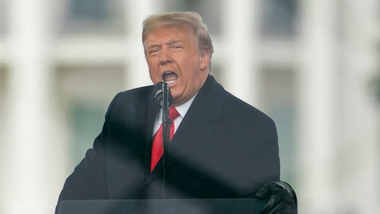 President Donald Trump speaks during a rally protesting the electoral college certification of Joe Biden as President, Wednesday, Jan. 6, 2021, in Washington. (AP Photo/Evan Vucci)                                                                                                                                                                                             