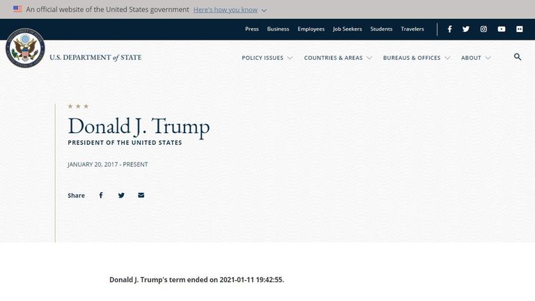 Donald Trump Official Us Government Website Goes Down After Prank Post Says His Presidency Has Ended Us News Sky News