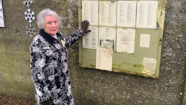 Winnifred Carmel Larkin, pictured beside a list of the names of dead children at the Tuam site