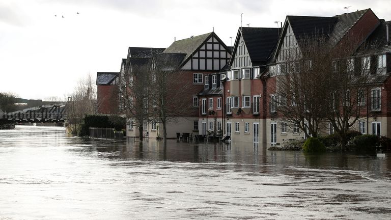 A flood is seen after the river Weaver burst banks in Northwich, Britain, January 21, 2021. REUTERS/Molly Darlington