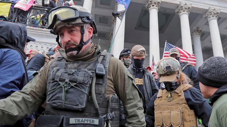 Militiaman Donovan Crowl was pictured at the storming of the US Capitol earlier in January.