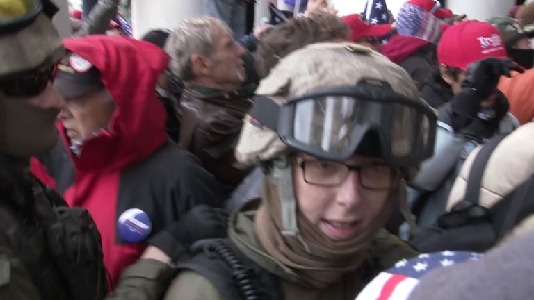 Suspected militia commander Jessica Watkins was pictured at the storming of the US Capitol.