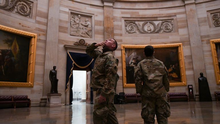 Members of the National Guard visiting the US Capitol ahead of the inauguration