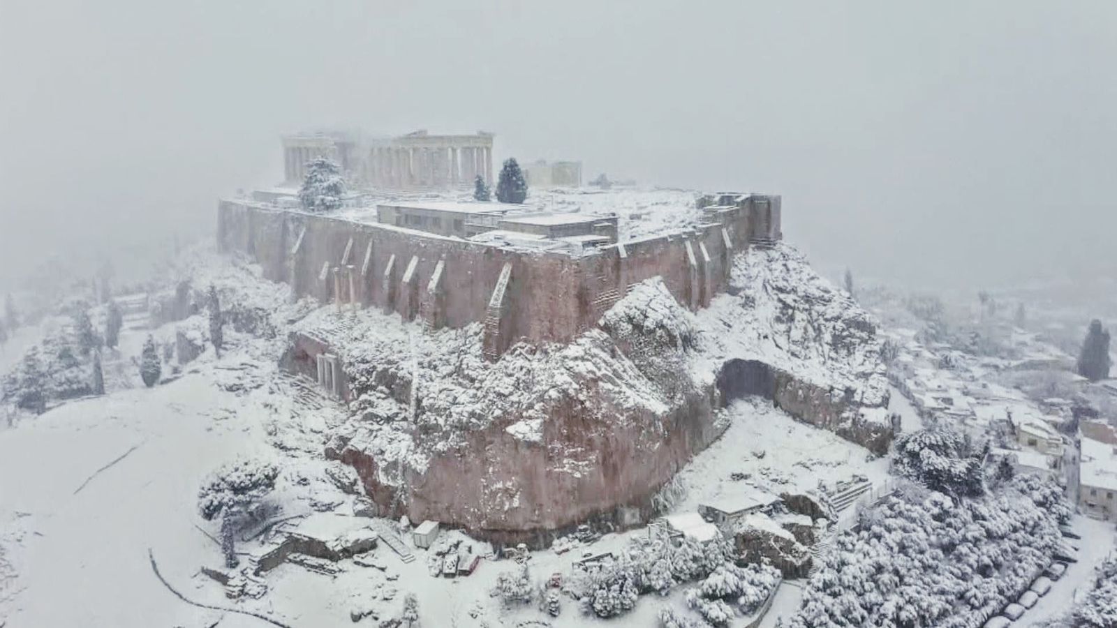 Greece Rare heavy snow filmed around Acropolis World News Sky News
