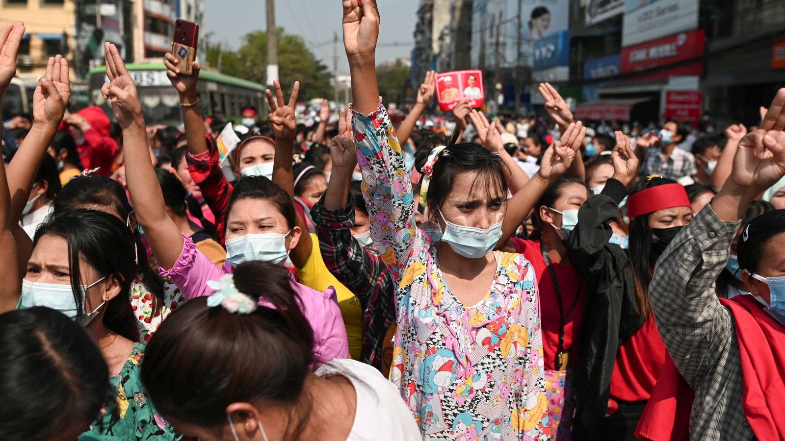 Myanmar Thousands Take To The Streets Of Yangon To Protest Against