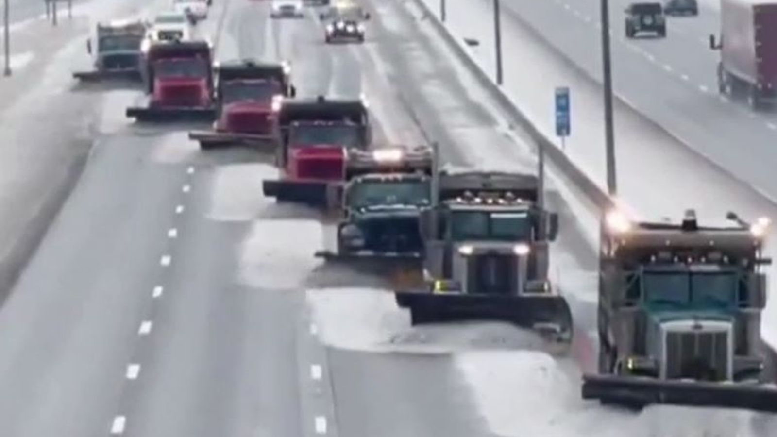Snow ploughs work in synchronisation to clear US roads | US News | Sky News