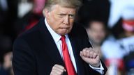 U.S. President Donald Trump dances after speaking at a Republican National Committee Victory Rally in support of incumbent Republican Senate candidates Sen. Kelly Loeffler (R-GA) and Sen. David Perdue (R-GA) at the Dalton Regional Airport. (Photo by Paul Hennessy / SOPA Images/Sipa USA)