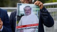 A demonstrator holds picture of Saudi journalist Jamal Khashoggi during a protest in front of Saudi Arabia&#39;s consulate in Istanbul in 2018