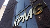 The street level sign of the KPMG buliding