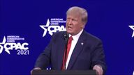 Donald Trump gives a speech to CPAC 2021