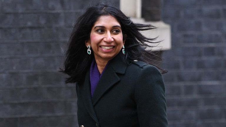 Suella Braverman arriving in Downing Street, London, as Prime Minister Boris Johnson reshuffles his Cabinet.